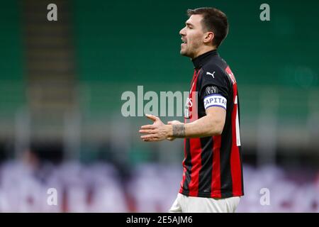 26. Januar 2021, Mailand, Italien: Mailand, Italien, Giuseppe Meazza San Siro Stadion, 26. Januar 2021, Alessio Romagnoli (AC Mailand) während des FC Internazionale gegen AC Mailand - Italienischer Fußball Coppa Italia Spiel (Bildnachweis: © Francesco Scaccianoce/LPS via ZUMA Wire) Stockfoto