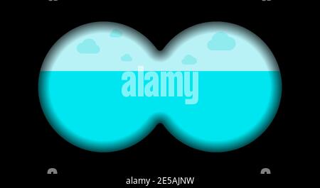 Binokulare Ansicht mit Cartoon Seascape. Optische Sicht. Militärisches optisches Instrument. Flache Vektorgrafik. Stock Vektor