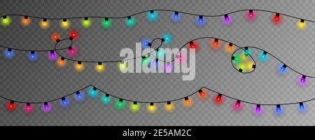 Bunte Weihnachtslichter. Weihnachtslichter auf transparentem Hintergrund. Eps10 Stock Vektor