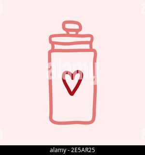 Handgezeichnetes Einmachglas mit Herzform isoliert auf einem rosa. Konturskizze. Vektorgrafik Stock Vektor