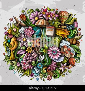 Frühling handgezeichnete Cartoon Doodle Illustration. Witziges Saisondesign Stock Vektor
