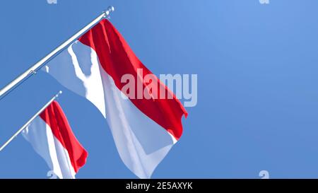 3D-Rendering der Nationalflagge Indonesiens, die im Wind winkt Stockfoto