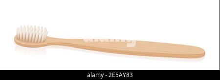 Natürliche Zahnbürste aus Holz mit Holzstruktur. Einzelner Sanitärartikel - Illustration auf weißem Hintergrund. Stockfoto