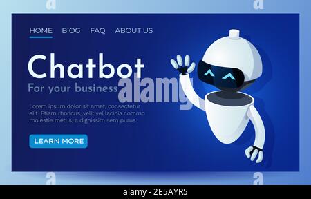 Startseite der Website mit Roboter. Chatbot oder AI Konzept. Modernes android. Chat bot-Bannervorlage. Webbanner-Design. Vektorgrafik Stock Vektor