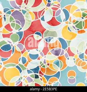 Nahtlose Farbe füllt zwischen Kreisen naives Design Stockfoto