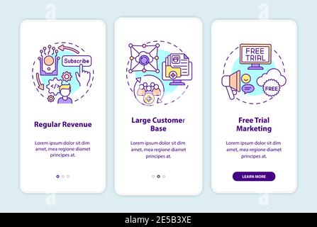 SaaS-Vorteile für Entwickler Onboarding mobile App Seite Bildschirm mit Konzepte Stock Vektor
