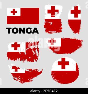 Unabhängigkeitstag des Landes Tonga. Abstrakte Flagge in Form von Pinsel Stock Vektor