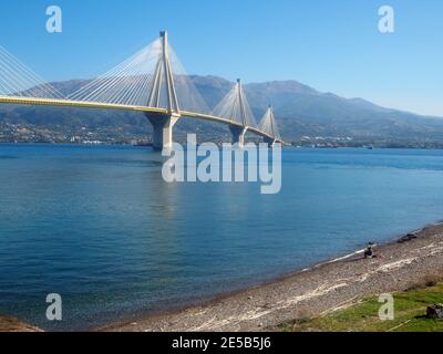 Aspekt der Hängebrücke Rio-Antirrio, Griechenland Stockfoto