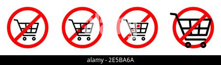 Symbol „Warenkorb sperren“. Warenkorb ist verboten. Stop oder Ban roten runden Schild mit Warenkorb-Symbol. Vektorgrafik. Keine Shopping Cart-Symbole Stock Vektor