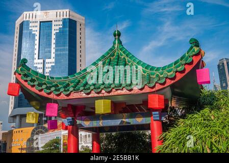 Singapur ist ein souveräner Inselstadtstaat in Südostasien, vor der Malaiischen Halbinsel, gegründet 1819 von Sir Stamford Raffles als Handelsposten. Stockfoto