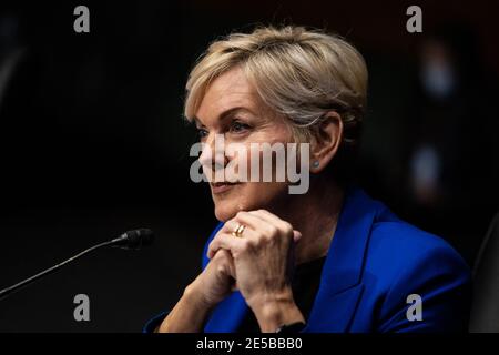 Jennifer Mulhern Granholm aus Michigan, bezeugt am 27. Januar 2021 auf dem Capitol Hill bei einer Anhörung im Senat zu Energie und natürlichen Ressourcen, um ihre Ernennung zum Energieminister zu prüfen. Foto von Graeme Jennings/Pool/ABACAPRESS.COM Stockfoto