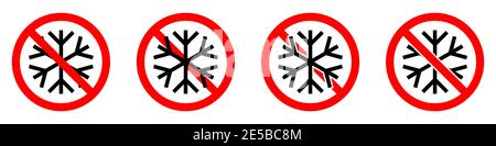 Stop oder Verbot roten runden Schild mit Schneeflocke-Symbol. Vektorgrafik. Verbotene Schilder gesetzt. Das Einfrieren ist verboten Stock Vektor