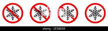Stop oder Verbot roten runden Schild mit Schneeflocke-Symbol. Vektorgrafik. Verbotene Schilder gesetzt. Das Einfrieren ist verboten Stock Vektor