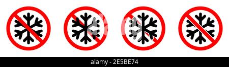 Stop oder Verbot roten runden Schild mit Schneeflocke-Symbol. Vektorgrafik. Verbotene Schilder gesetzt. Das Einfrieren ist verboten Stock Vektor