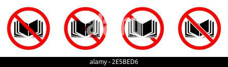 Stoppschild. Keine Buchsymbole festgelegt. Rote Verbotsschilder. Vektorgrafik. Das Lesen von Büchern ist verboten Stock Vektor