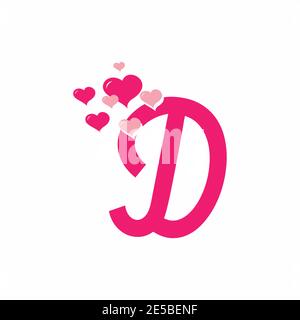 Rosa D Anfangsbuchstabe mit Liebe Zeichen valentine Vektor-Design Stock Vektor