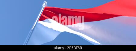 3D-Rendering der Nationalflagge Indonesiens, die im Wind winkt Stockfoto