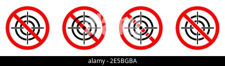 Symbol für Jagdverbot. Das Zielen ist verboten. Rotes Rundschild mit Zielsymbol stoppen oder sperren. Vektorgrafik. Keine AIM-Symbole festgelegt. Stock Vektor