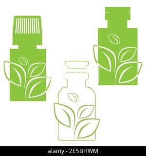 Set von grünen Apotheker medizinischen Flaschen, Ökologie, Pflanze, Bio. Vektorzubehör Stock Vektor