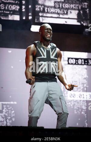 Stormzy titelt die Pyramid Stage am 3. Tag von Glastonbury 2019, Worthy Farm, Pilton, Somerset. Stockfoto