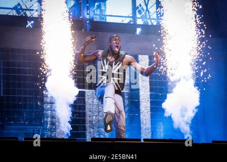 Stormzy titelt die Pyramid Stage am 3. Tag von Glastonbury 2019, Worthy Farm, Pilton, Somerset. Stockfoto