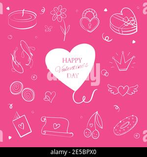 Handgezeichnete skizzenhafte Kritzeleien für Liebe und Valentinstag Objekte und Zeichen. Typografie und Callygraphie Stock Vektor