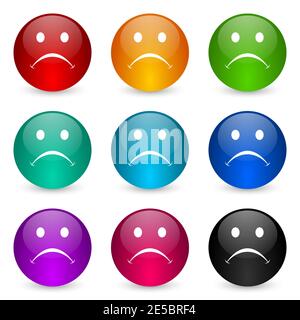 Cry Icon Set, bunte glänzende 3d Rendering Ball Buttons in 9 Farboptionen für webdesign und mobile Anwendungen Stockfoto