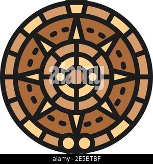 Maya-Kalender, mexikanische ethnische Ornament flache Farbe Linie Symbol. Stock Vektor