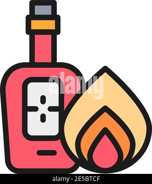 Flasche Tequila, Alkohol flache Farbe Linie Symbol. Stock Vektor