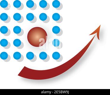 Abstraktes Icon Illustration mit Punkten und Pfeil - Blau und Rote Farben Stock Vektor