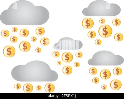 Wolken mit Regen von Dollars in Goldfarben Stock Vektor