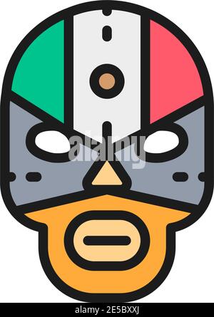 Mexikanische Kämpfer Maske, Wrestler flache Farblinie Symbol. Stock Vektor