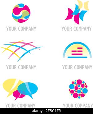 Satz abstrakter Symbole Logos in Primärfarben Stock Vektor