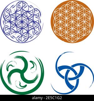 Set von keltischen Symbolen - Keltische Knoten und Blume von Leben Stock Vektor