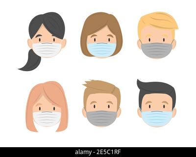 Gruppe von Kindern Gesicht trägt medizinische Maske flache Design, Vektor-Illustration Stock Vektor