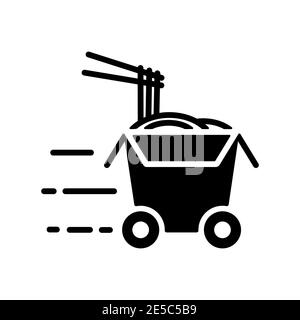 Symbol für Vektor-Glyphe mit Wok-Box auf Rädern. Lieferzeichen. Graph Symbol für Kochen Website und Apps Design, Logo, App, UI Stock Vektor