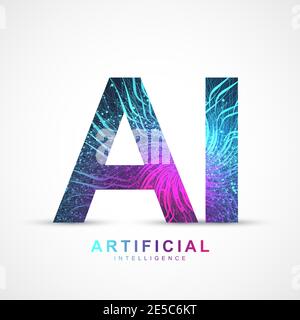 Künstlicher Intelligenz Logo Plexus-Effekt. Konzept für künstliche Intelligenz und maschinelles Lernen. Vektorsymbol AI. Neuronale Netzwerke und ein weiteres modernes Stock Vektor