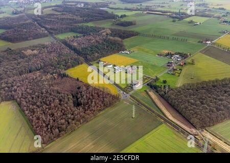 Luftbild Waldgebiet Sandbochumer Heide nahe Kerstheider Straße in Hamm, Ruhrgebiet, Nordrhein-Westfalen, Deutschland, Brachfläche, DE, Europa, Hamm, L Stockfoto