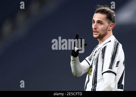 Turin, Italien. Januar 2021. TURIN, ITALIEN - 27. Januar 2021: Adrien Rabiot von Juventus FC Gesten während der Coppa Italia Fußballspiel zwischen Juventus FC und SPAL. (Foto von Nicolò Campo/Sipa USA) Quelle: SIPA USA/Alamy Live News Stockfoto