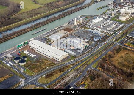 Luftbild Hafenstraße mit Lanfer Logistik und Verlade-Terminal auf dem ehemaligen Hugo-Schneider-Gelände, Hamm, Ruhrgebiet, Nordrhein-Westfalen, Deutsc Stockfoto