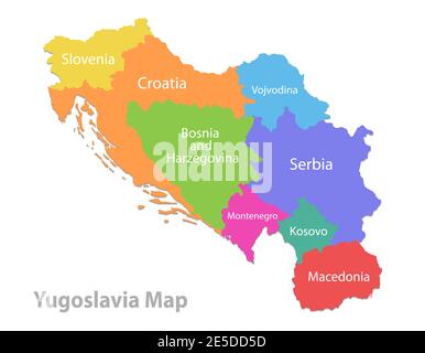Jugoslawien Karte, administrative Teilung, separate einzelne Regionen mit Namen, Farbkarte isoliert auf weißem Hintergrund Vektor Stock Vektor