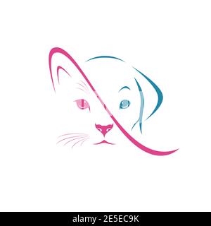 Vektor von Hund Gesicht und Katze Gesicht Design auf weißem Hintergrund. Haustier. Tier. Leicht editierbare Vektorgrafik mit Ebenen. Stock Vektor