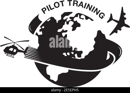 Pilot Training Academy Logo-Design mit Hubschrauber und Flugzeug vektorvorlage Stock Vektor