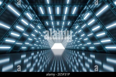 Beleuchteter Flurtunnel mit Licht. 3d-Rendering Stockfoto