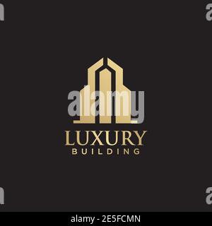 Luxus Gebäude Logo Design mit Gold Farbe Vektor-Vorlage Stock Vektor