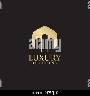 Luxus Gebäude Logo Design mit Gold Farbe Vektor-Vorlage Stock Vektor