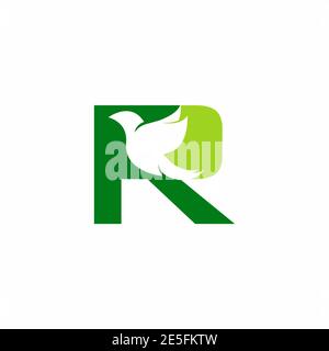 Grüner Anfangsbuchstabe R mit Vogelform innerhalb Vektor-Logo Design Stock Vektor