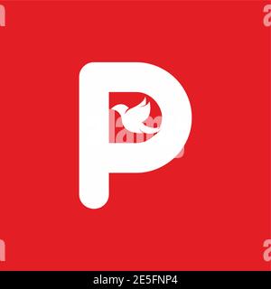 Anfangsbuchstabe P mit Vogelform innen Vektor-Logo-Design Stock Vektor