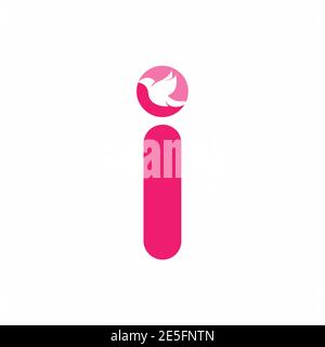 Rosa anfangsbuchstabe i mit Vogelform innen Vektor-Logo Design Stock Vektor