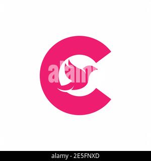 Rosa Anfangsbuchstabe C mit Vogelform innerhalb Vektor-Logo Design Stock Vektor